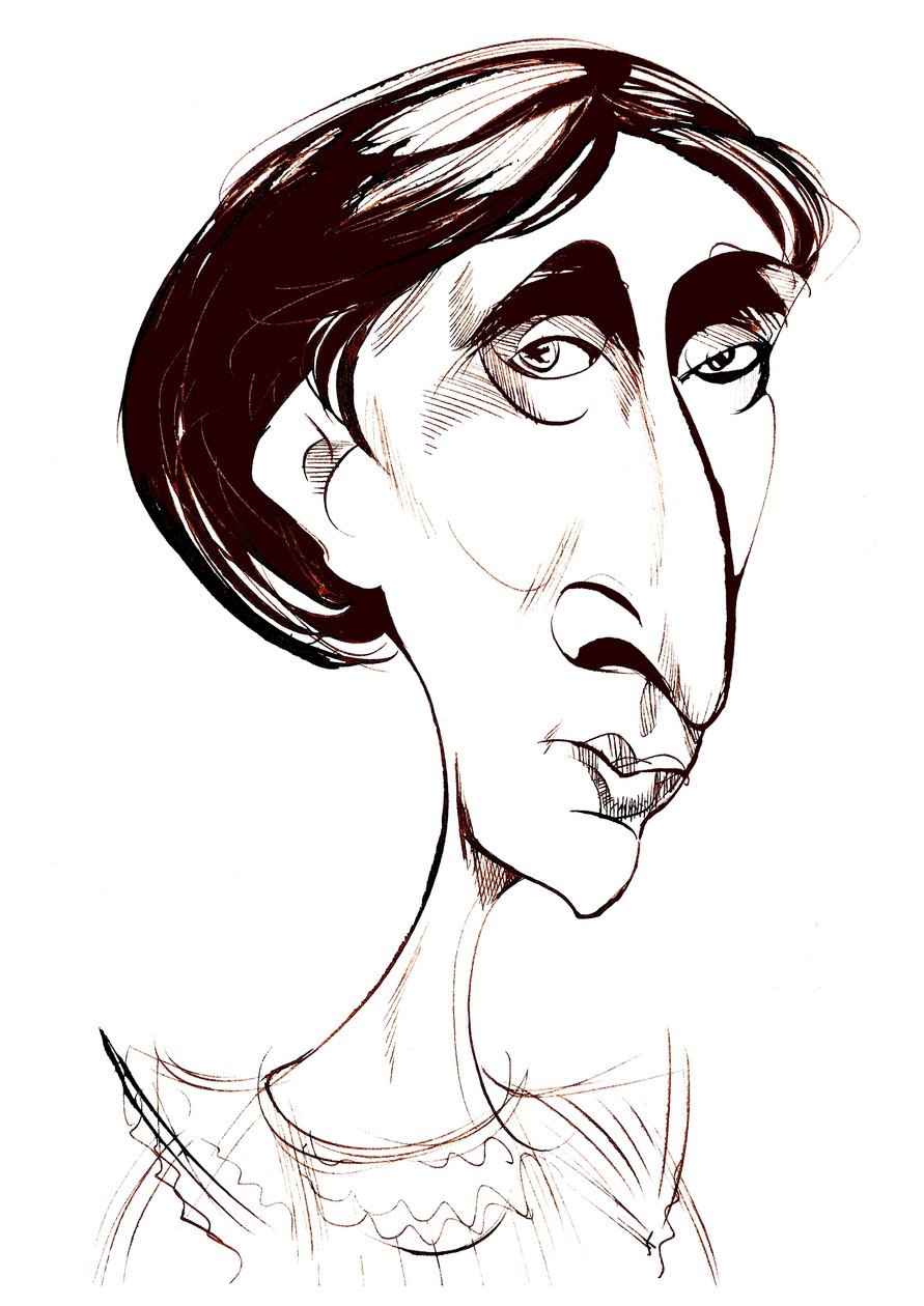 Virginia Woolf, engelsk romanförfattare sepia bläckkarikatyr av Neale Osborne