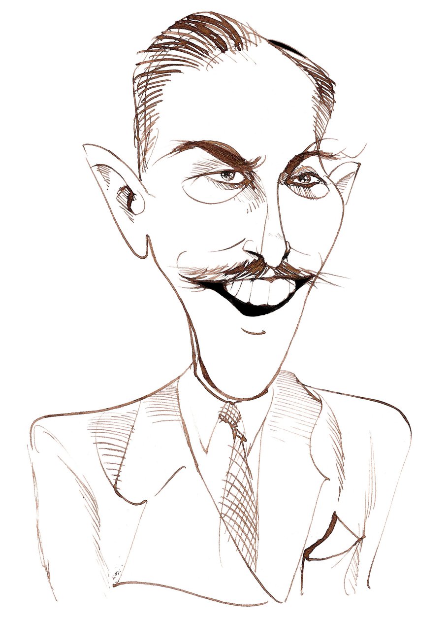 Walt Disney, amerikansk filmproducent, affärsmagnat, serietecknare och animatör; karikatyr av Neale Osborne