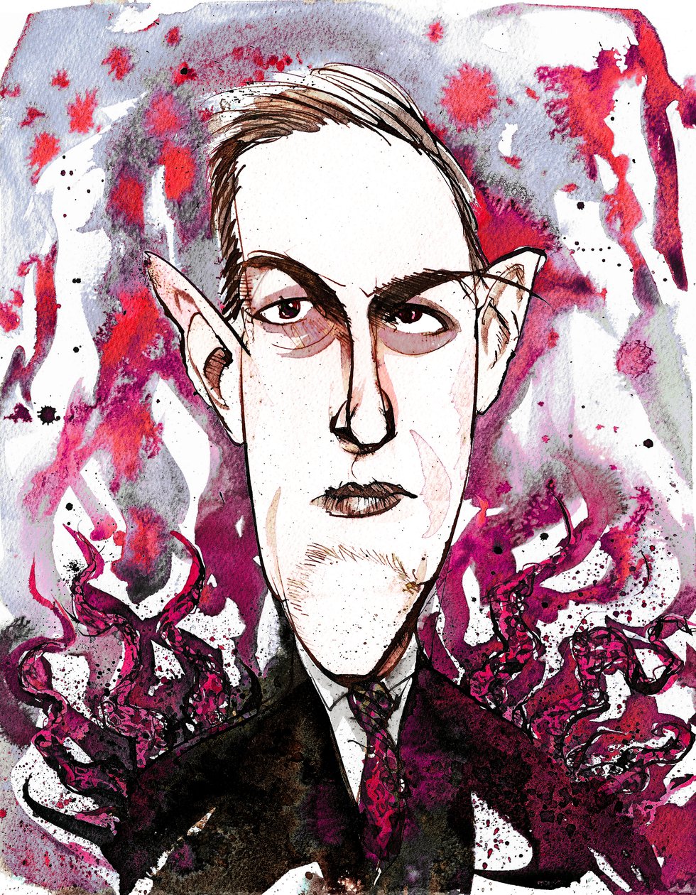 Den amerikanske skräck- och science fiction-författaren Howard Phillips Lovecraft (1890-1937); karikatyr av Neale Osborne