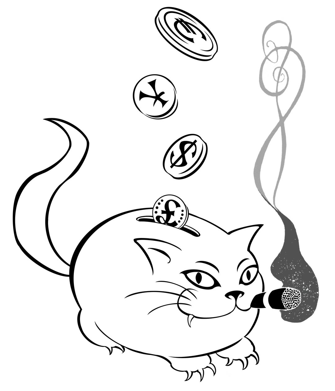 Sparbössa med tjock katt - allegorisk illustration av finanskrisen av Neale Osborne
