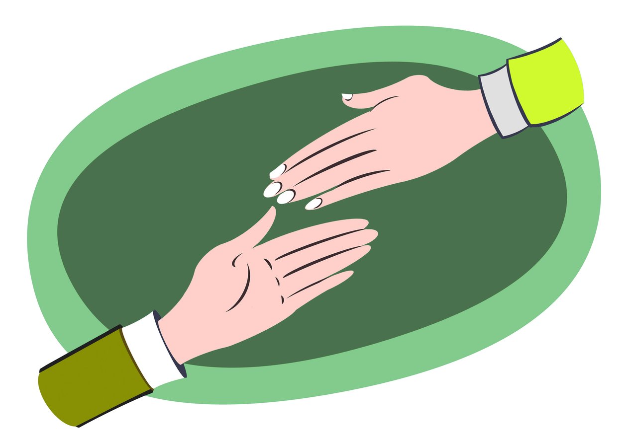 Hjälpande händer - Illustration av affärsverksamhetsallegorin av Neale Osborne
