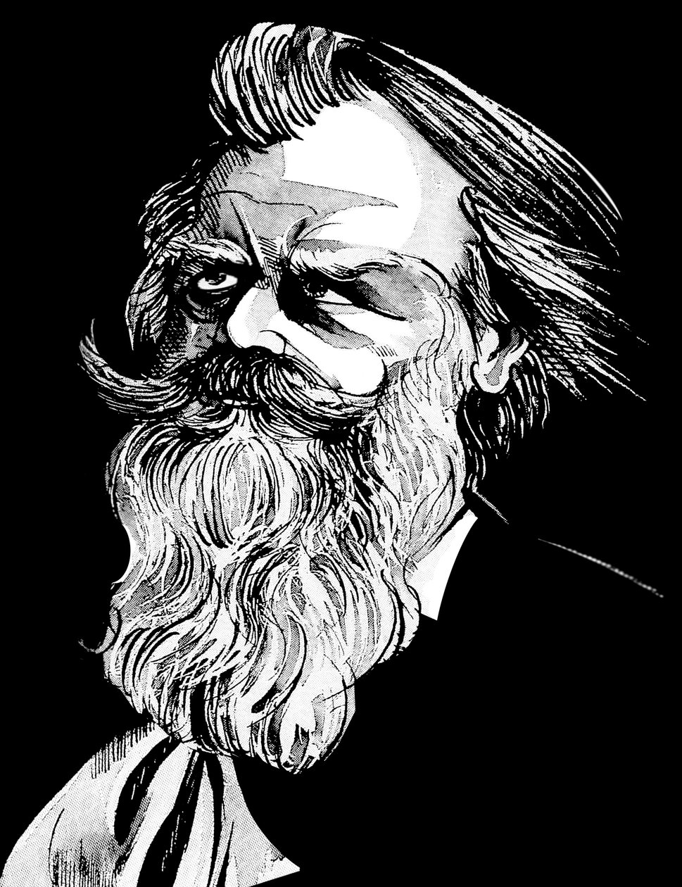 Johannes Brahms, tysk kompositör (1833-97), gråtonad akvarellkarikatyr av Neale Osborne