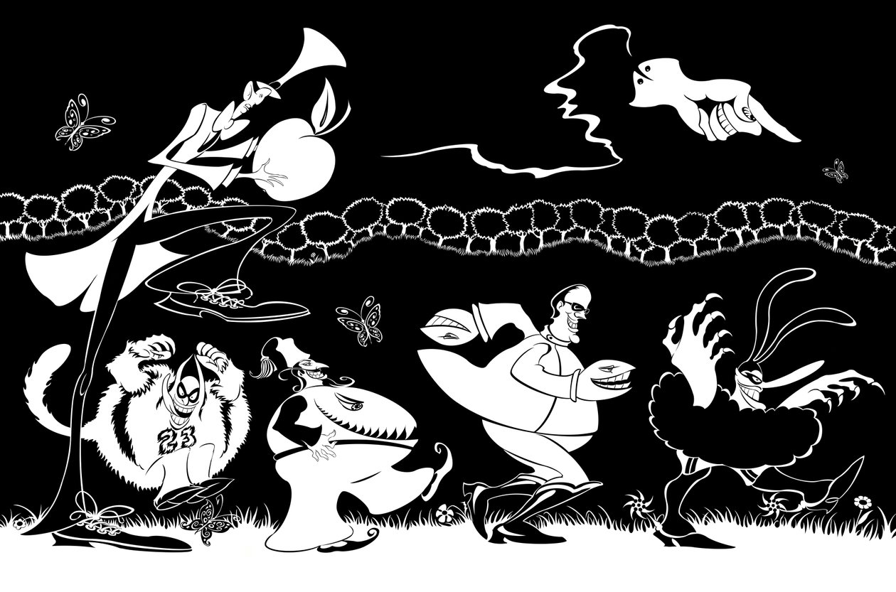 The Blue Meanies, 2004 (bläck; reviderad digitalt 2023) av Neale Osborne