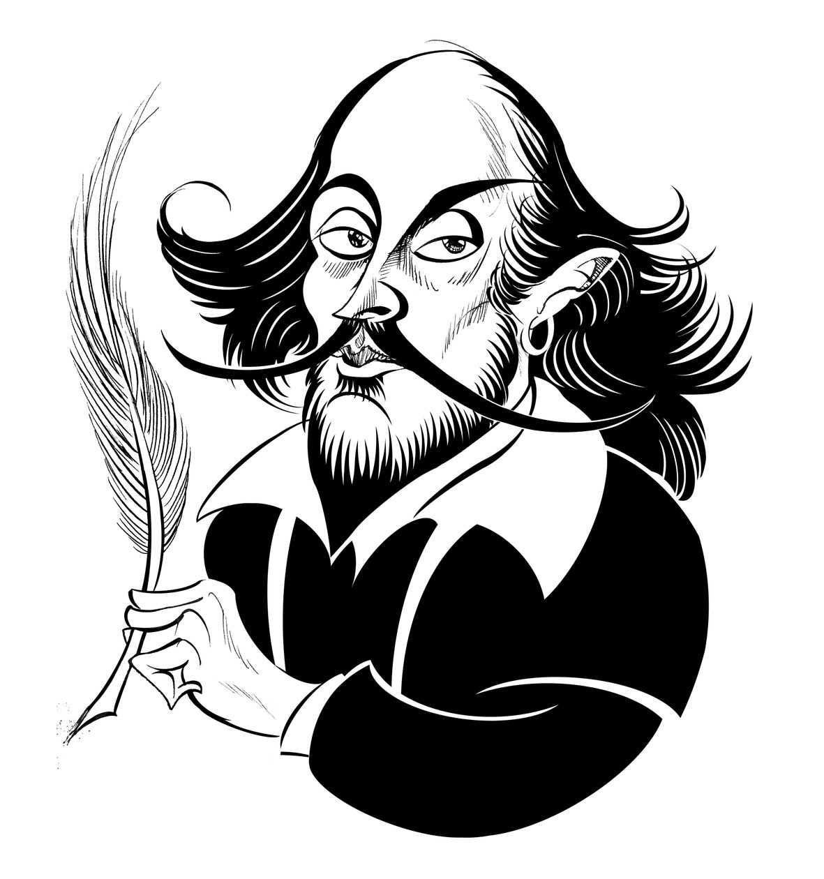 William Shakespeare - svartvit karikatyr av Neale Osborne