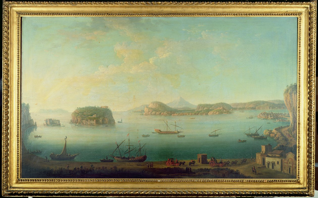 En utsikt över kusten nära Neapel med öarna Nisida, Procida, Ischia och Capri, ca 1780 av Neapolitan School