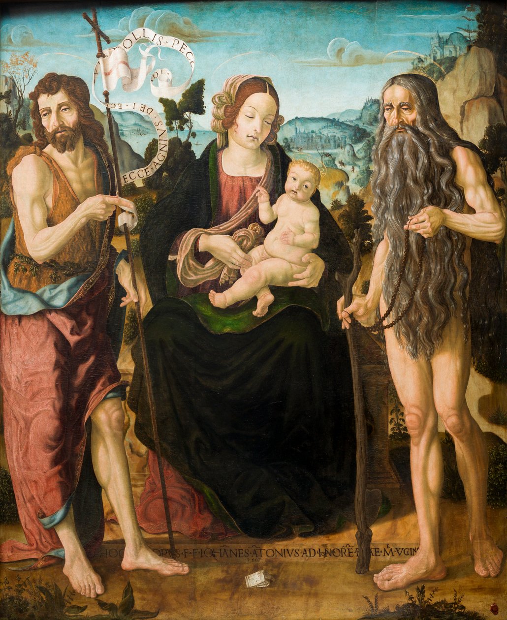 Jungfru och barn mellan St. Johannes Döparen och St. Onuphrius (tempera på panel) av Neapolitan School