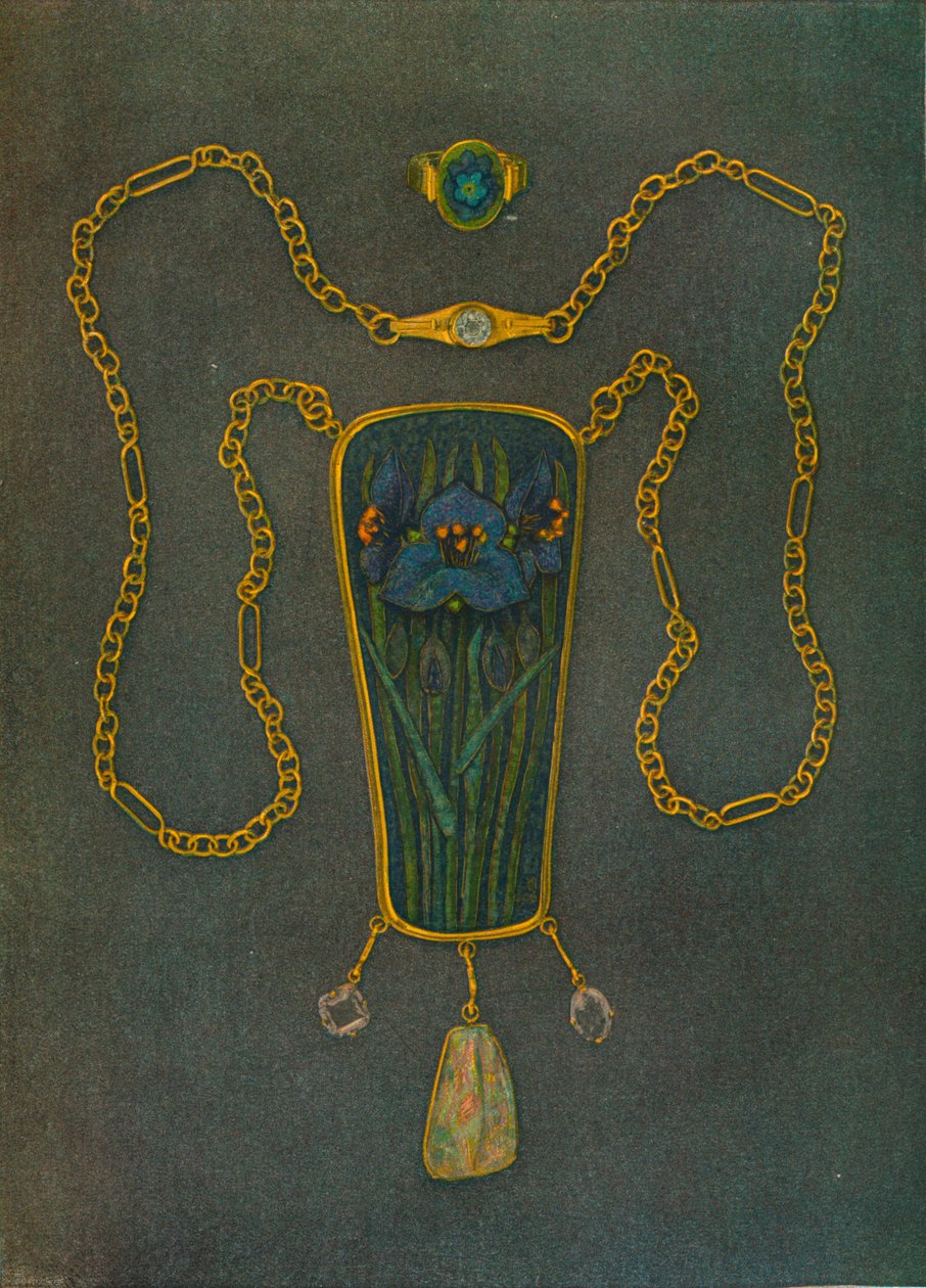 Ett halsband i guld, emalj och ädelstenar, c1901 av Nelson Ethelred Dawson