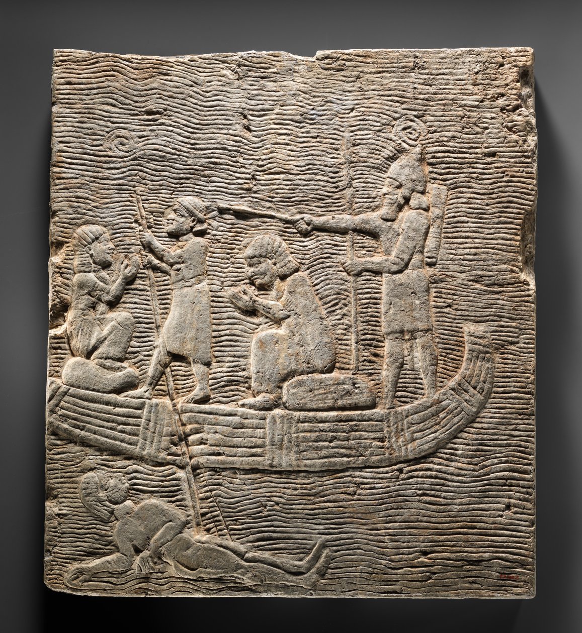 Relief: Assyrisk soldat som leder fångar över vattnet, ca 668–627 f.Kr. (gipsalabast) av Neo Assyrian