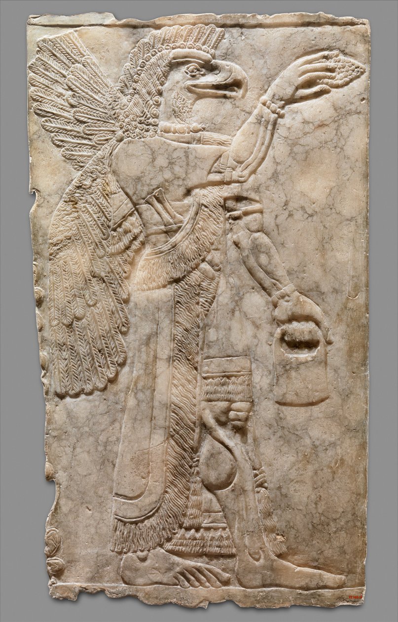 Reliefpanel av övernaturlig figur med bevingade örnhuvud, ca 883-59 f.Kr. (gipsalabast) av Neo Assyrian