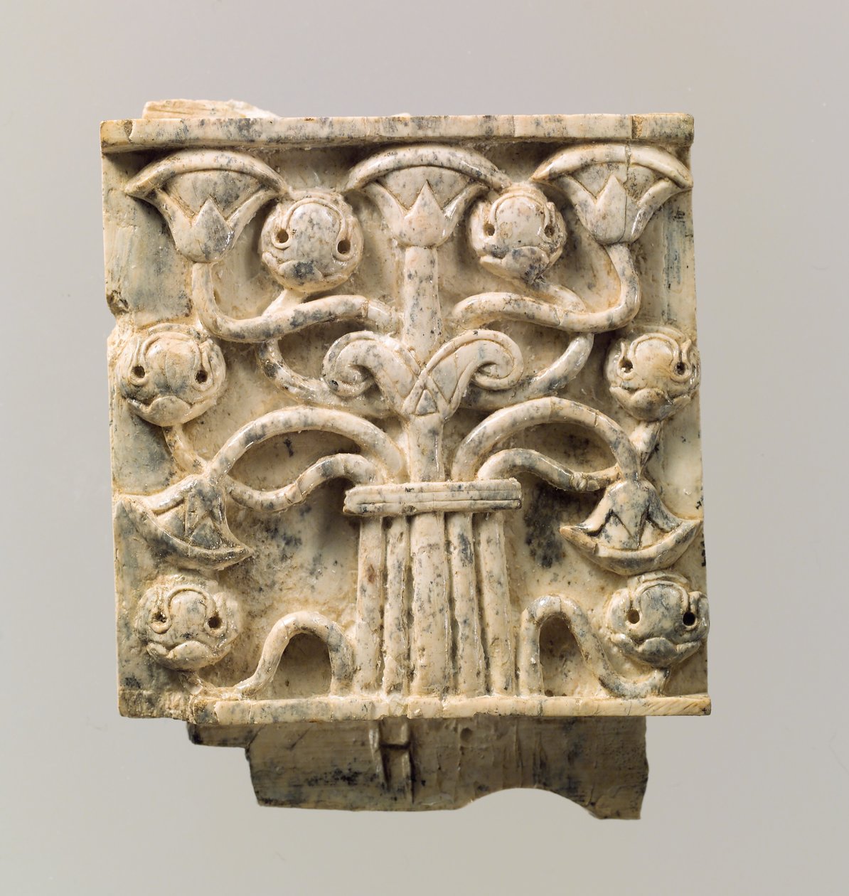 Möbelplakett snidad i relief med stiliserat träd, c.700–700-talet f.Kr. (elfenben) av Neo Assyrian