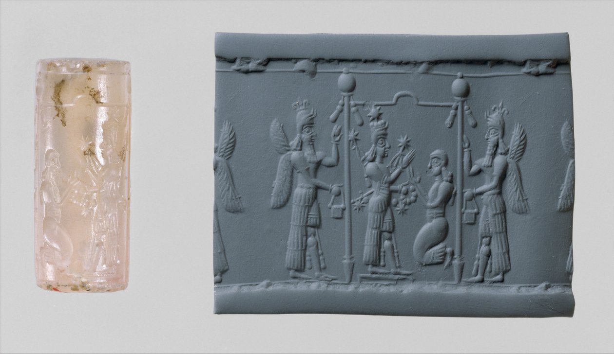Cylindertätning av Ishtar och modernt intryck, ca. 700-talet f.Kr. (kalcedon) av Neo Assyrian Neo Assyrian