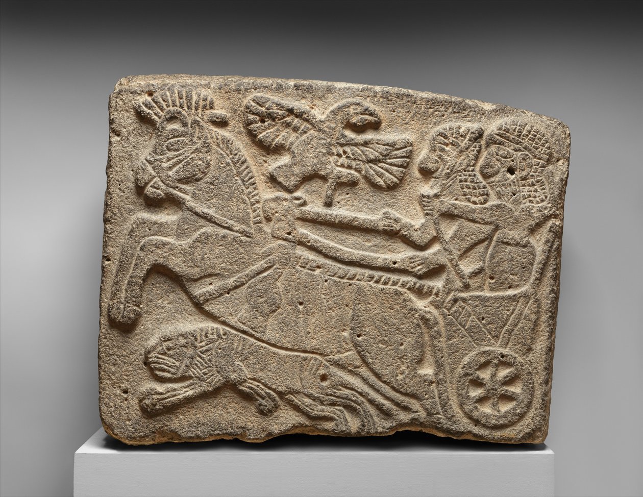 Ortostatrelief: scen för lejonjakt, ca 800-talet f.Kr. (målad basalt) av Neo Hittite Neo Hittite