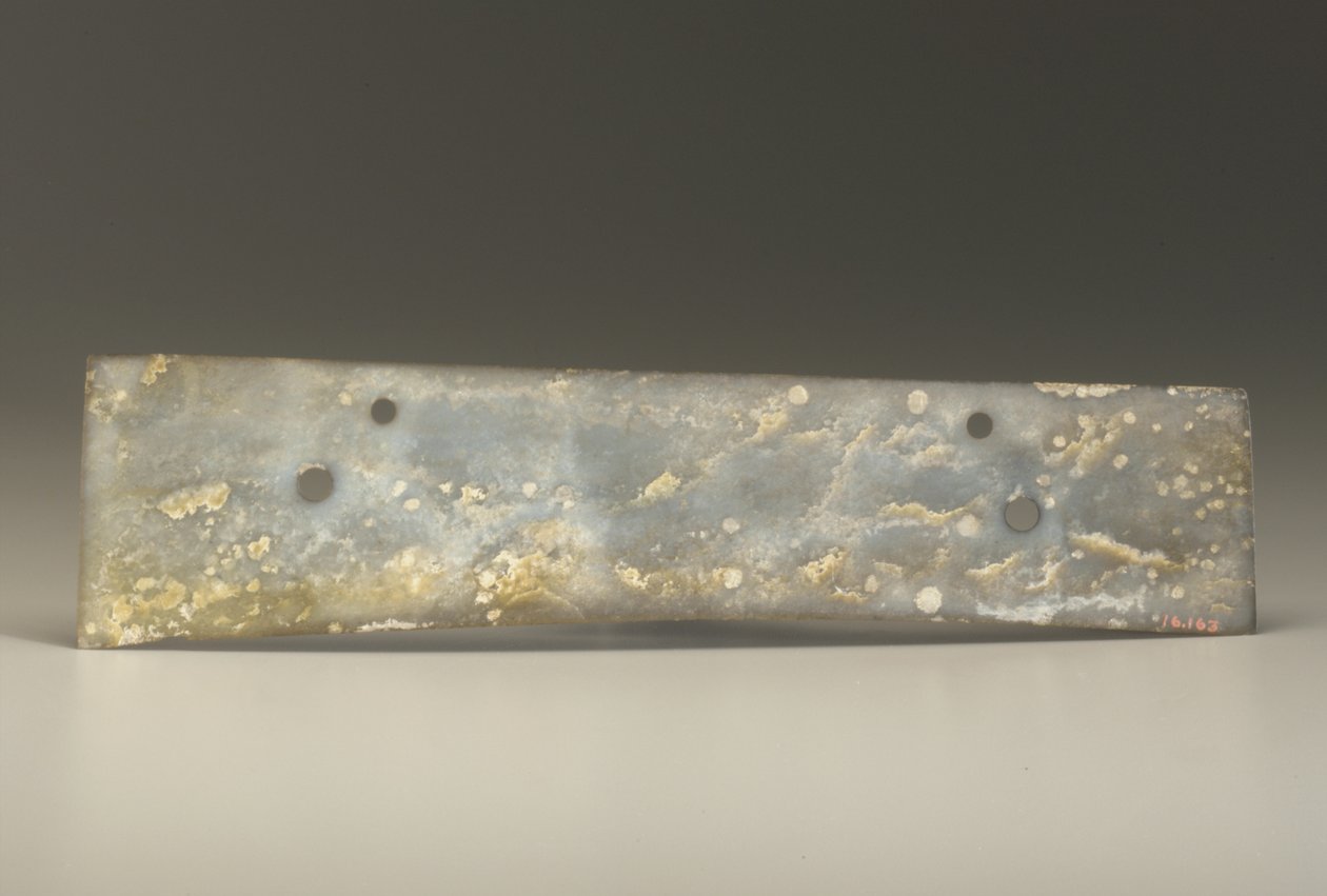 Gaffelmejsel (zhang), Qijia-kultur, ca 2500-2000 f.Kr. (jade) av Neolithic Period Chinese School
