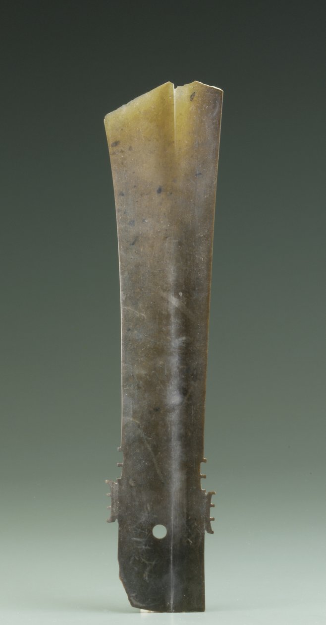 Gaffelmejsel (zhang), Qijia-kultur, ca 2500-2000 f.Kr. (jade) av Neolithic Period Chinese School