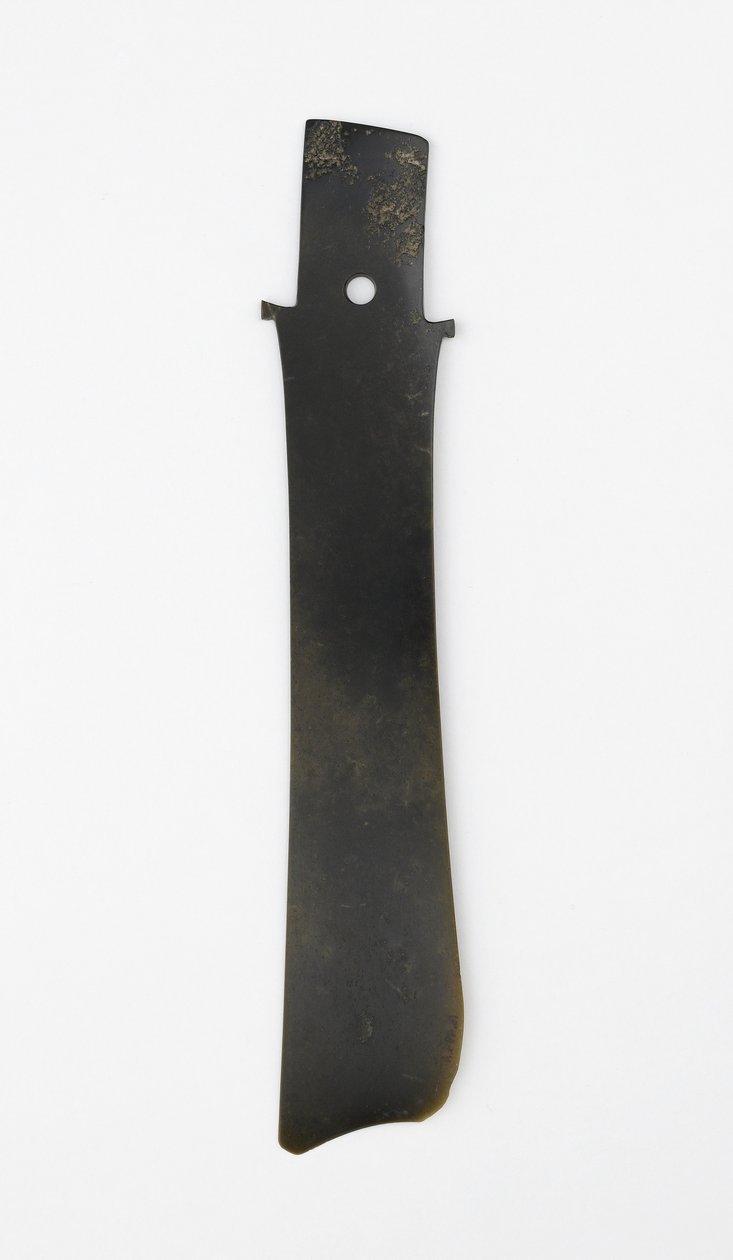 Gaffelmejsel (zhang), Qijia-kultur, ca 2500-2000 f.Kr. (jade (nefrit)) av Neolithic Period Chinese School