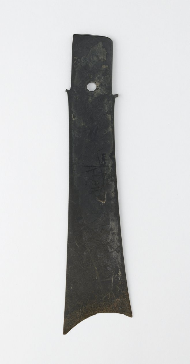 Gaffelmejsel (zhang), Qijia-kultur, ca 2500-2000 f.Kr. (jade (nefrit)) av Neolithic Period Chinese School