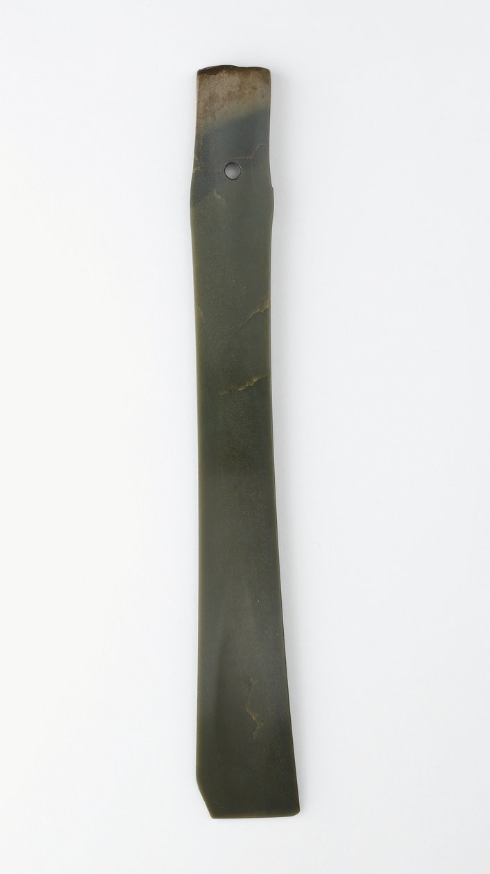 Gaffelmejsel (zhang) Qijia-kultur (jade (nefrit)) av Neolithic Period Chinese School
