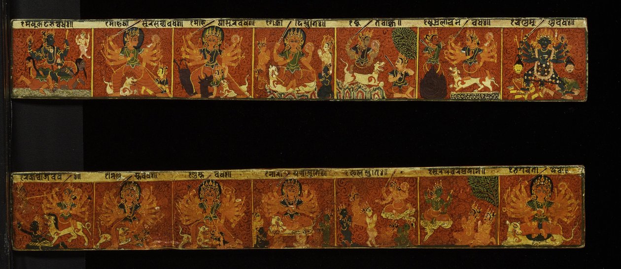 Ett par Devimahatmya manuskriptomslag (ogenomskinlig wc på trä) av Nepalese School