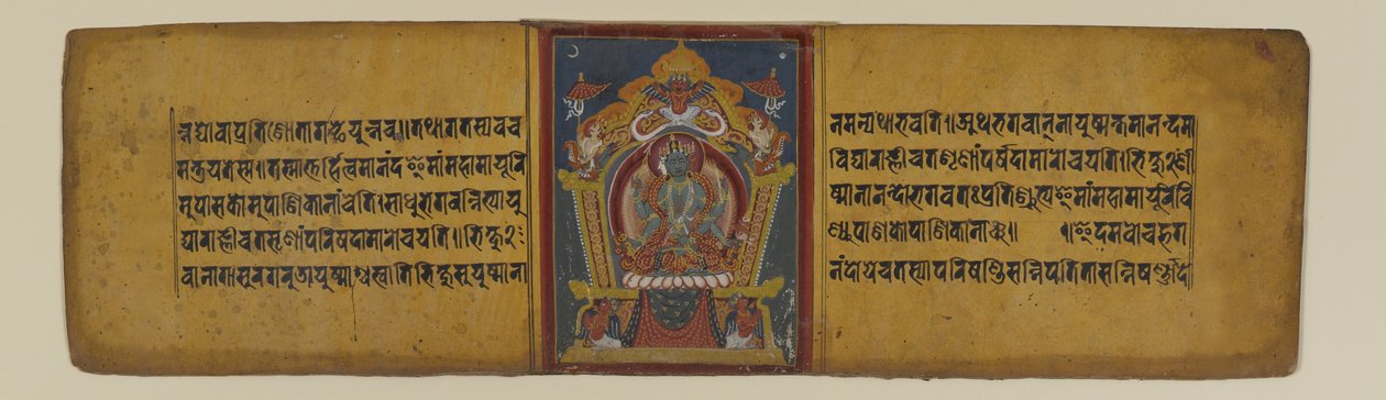 Sida från ett buddhistiskt manuskript som föreställer en av Pancharaksha-gudinnorna, 16-1600-talet (bläck och akvarell på papper) av Nepalese School