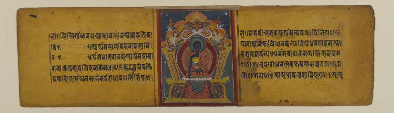 Sida från ett buddhistiskt manuskript med en illustration av Akshobhya, 16-1600-talet (bläck och akvarell på papper) av Nepalese School