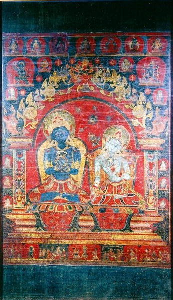 Thangka-målning som föreställer Adibuddha Vajradhara (gouache på siden) av Nepalese School