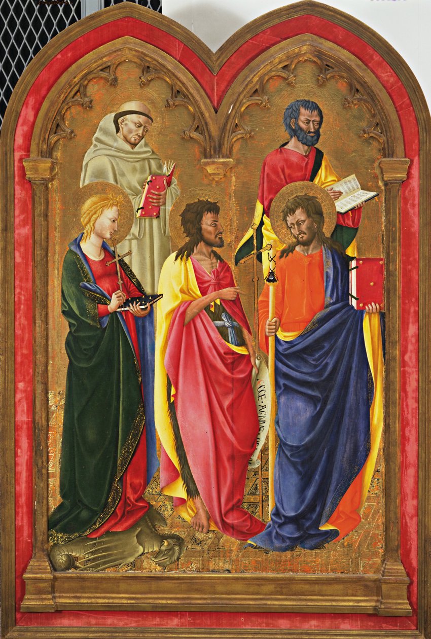 Altarvinge med fem heliga, ca 1445 (tempera och guld på poppelpanel) av Neri di Bicci