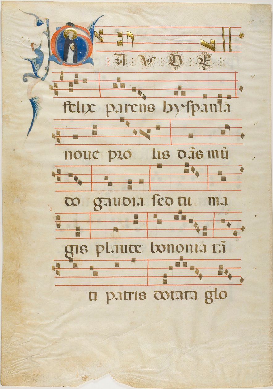 Saint Dominic i ett historiskt initialt "G" från ett antifonarium av Neri da Rimini