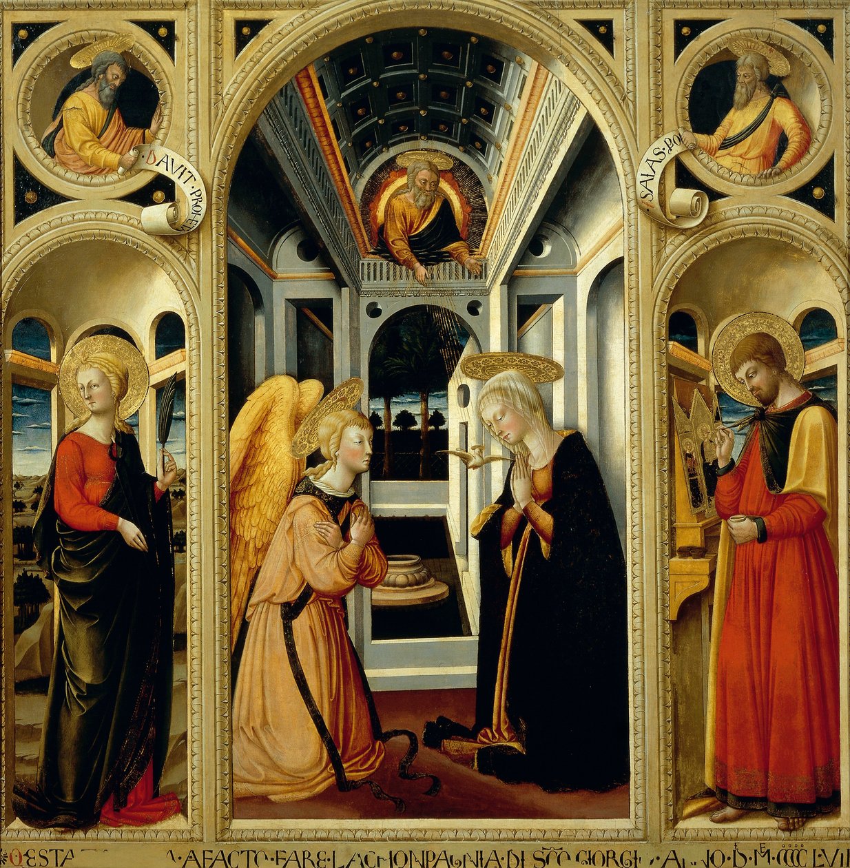 Bebådelse som visar St Apollonia, St Lukas och profeterna David och Jesaja, av Neri di Bicci (1418-1492) av Neri di Bicci