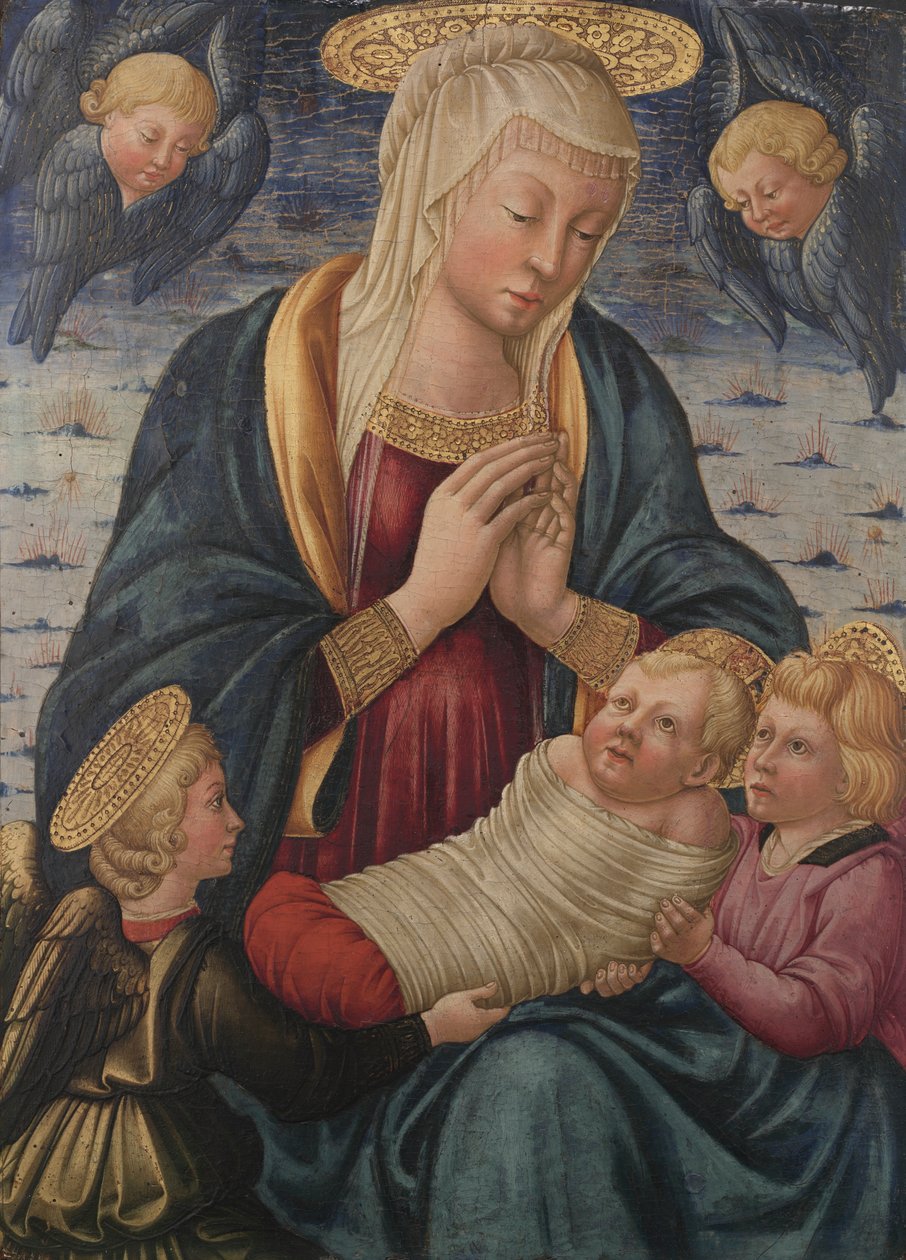 Jungfru och barn med änglar, efter 1460 (tempera på trä) av Neri di Bicci