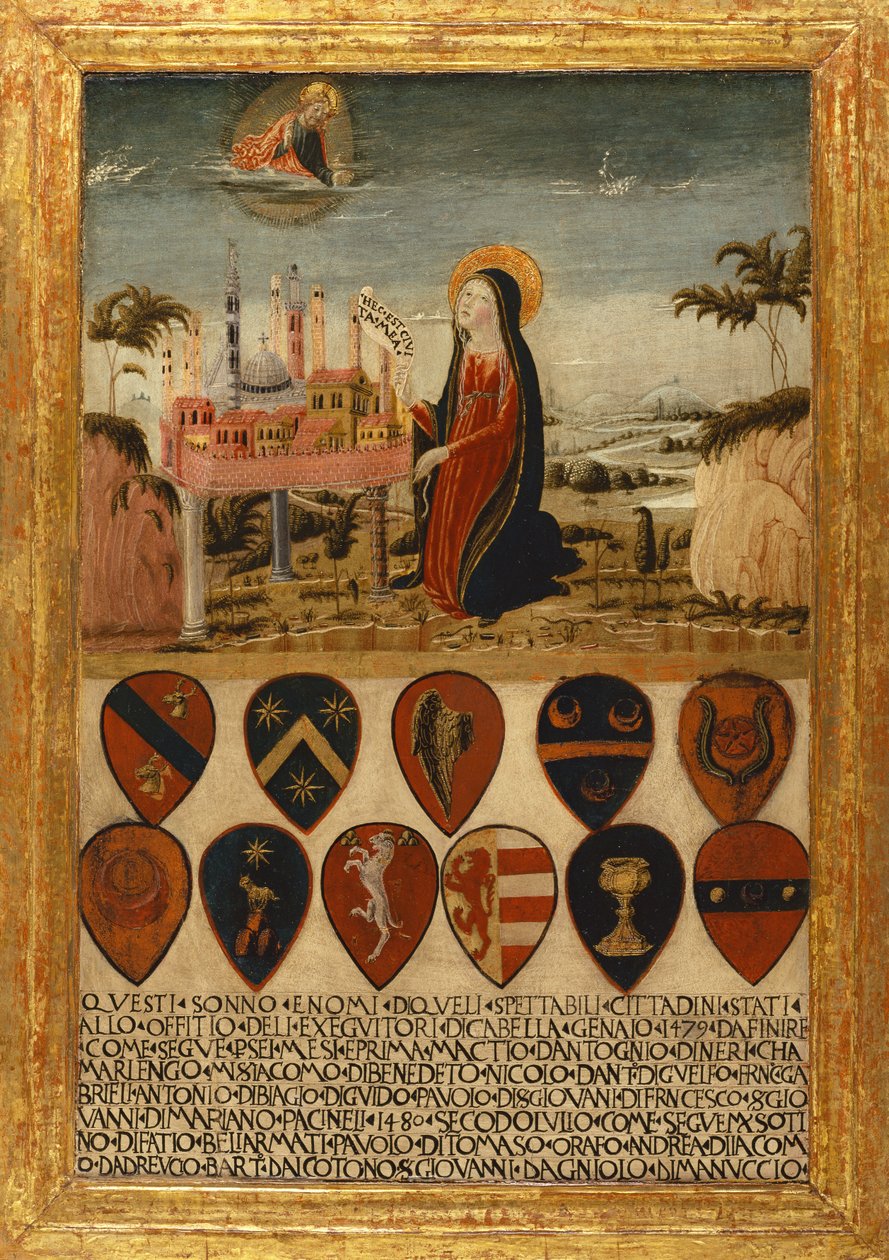 Jungfru Maria anförtror staden Siena åt Jesus av Neroccio di (1447 1500) Landi