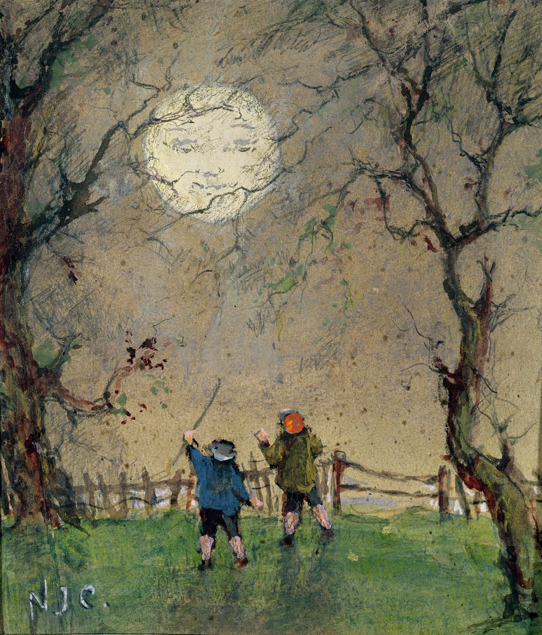 Mannen i månen (akvarell på papper) av Nesta Jennings Campbell