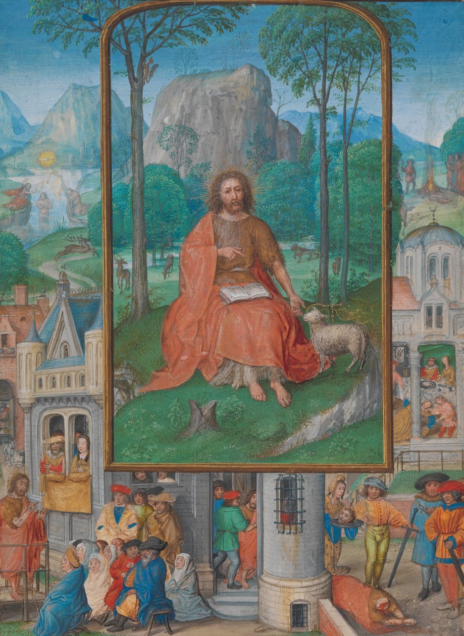 Manuskriptbelysning med scener ur Johannes döparens liv, c.1515 av Netherlandish School