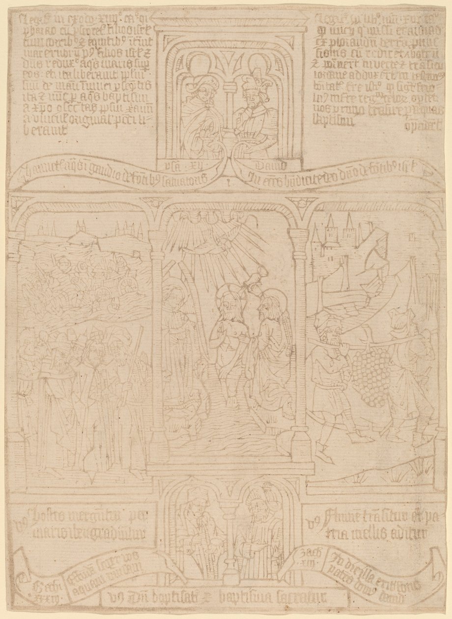 Kristi dop; Farao går genom Röda havet; Josua och Kaleb av Netherlandish 15th Century