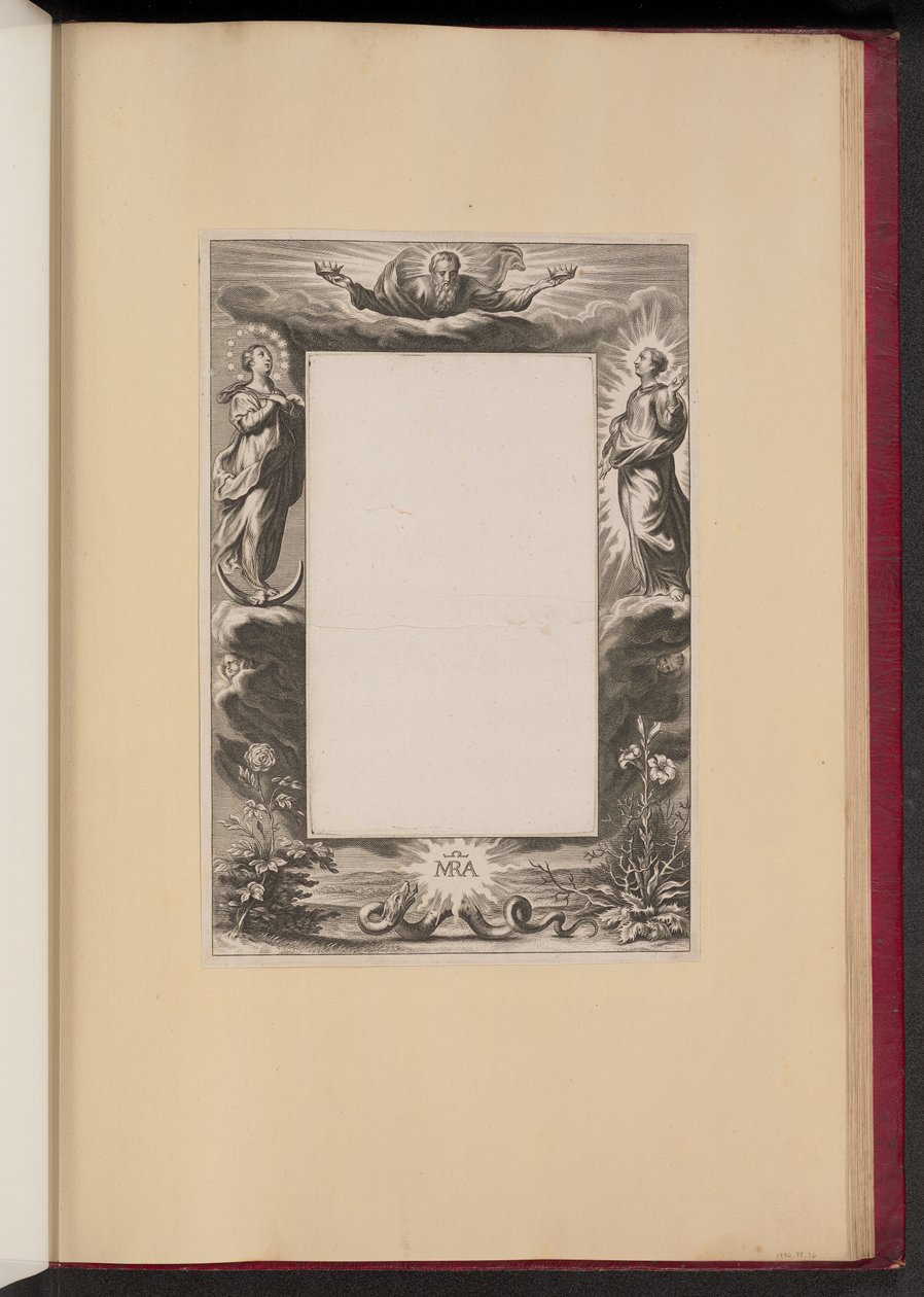 Gränsillustration med Gud Fadern, två heliga och en orm av Netherlandish 17th Century