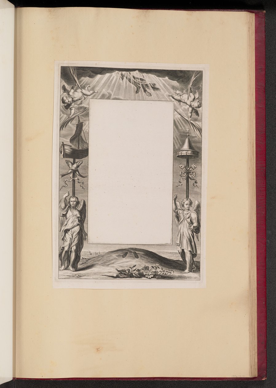 Gränsillustration med Kristi himmelsfärd, nycklar och fiskar av Netherlandish 17th Century