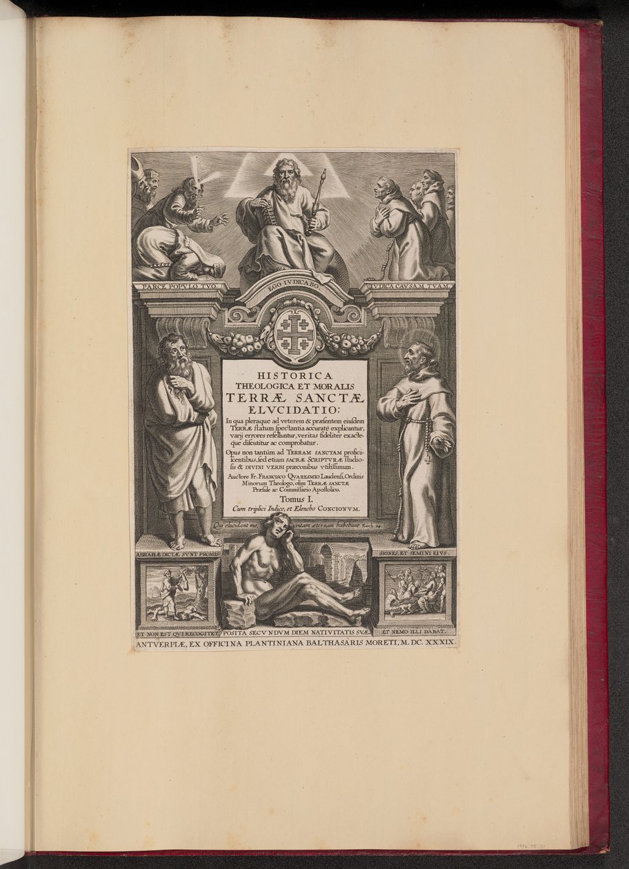 Titelsida för Franciscus Aguilonius, Historisk teologisk och moralisk utrotning av det heliga landet av Netherlandish 17th Century after Sir Peter Paul Rubens