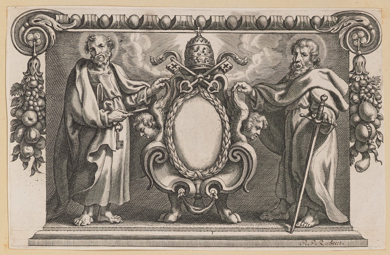 Vinjett för en bok tillägnad påven Urban VII av Netherlandish 17th Century after Sir Peter Paul Rubens