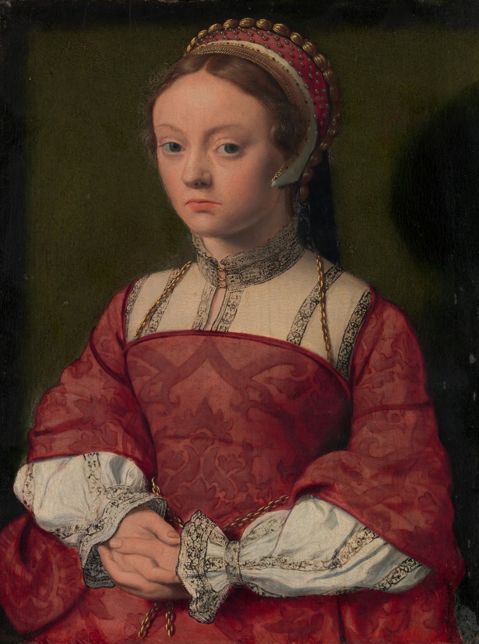 Porträtt av en ung kvinna. av Netherlandish Painter
