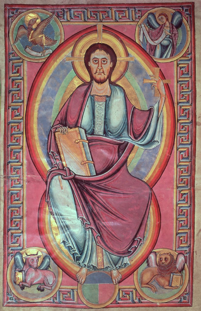 Lägg till 28107 f.136 Kristus i Majestät, från Stavelotbibeln av Netherlandish School