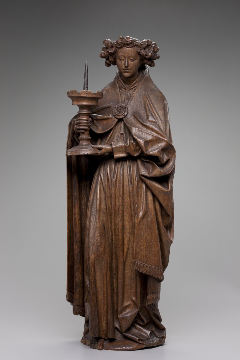 Ängel som håller ljusstake, ca 1480-1500 (ek) av Netherlandish School