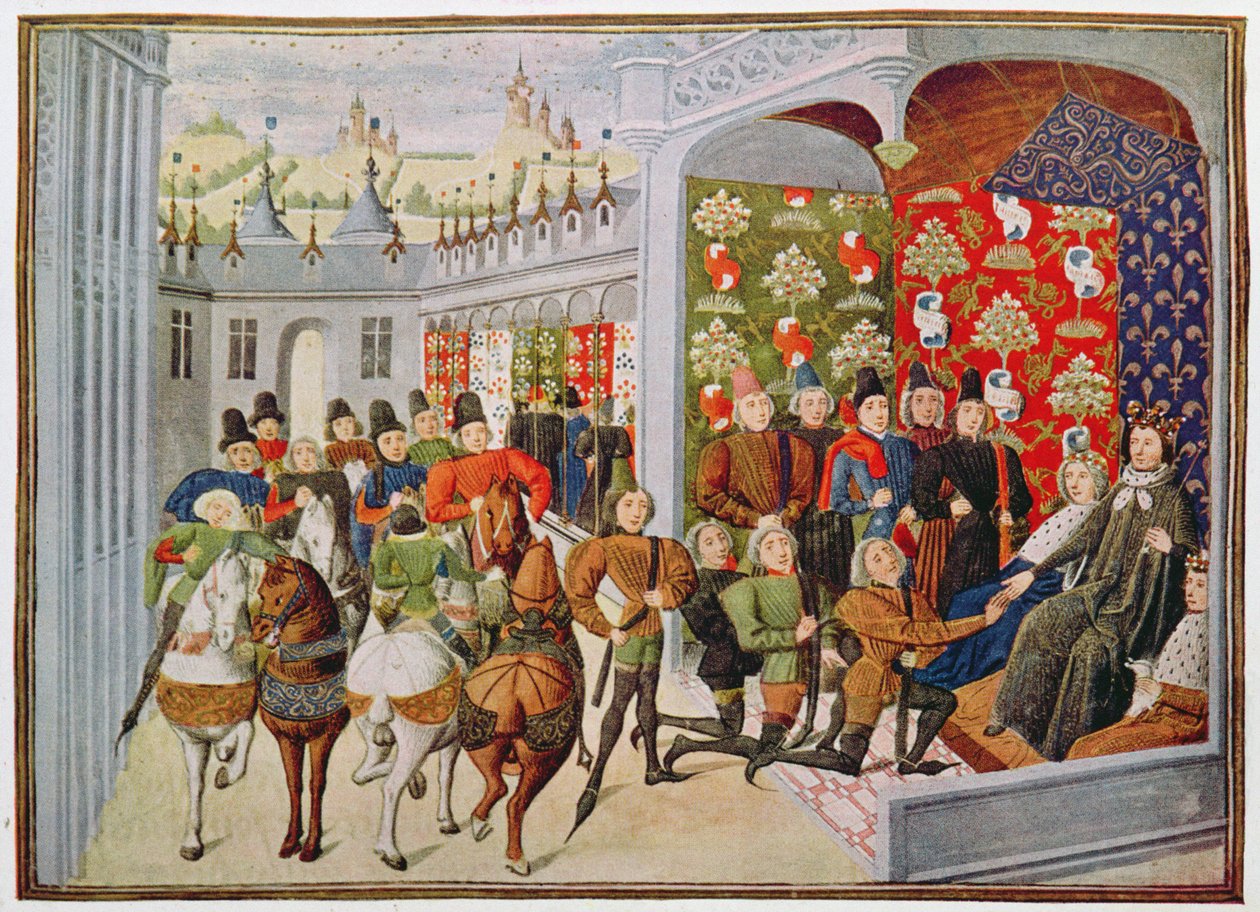 Harl 4380 f.40 Kung Karl VI av Frankrike tar emot de engelska sändebuden, från 