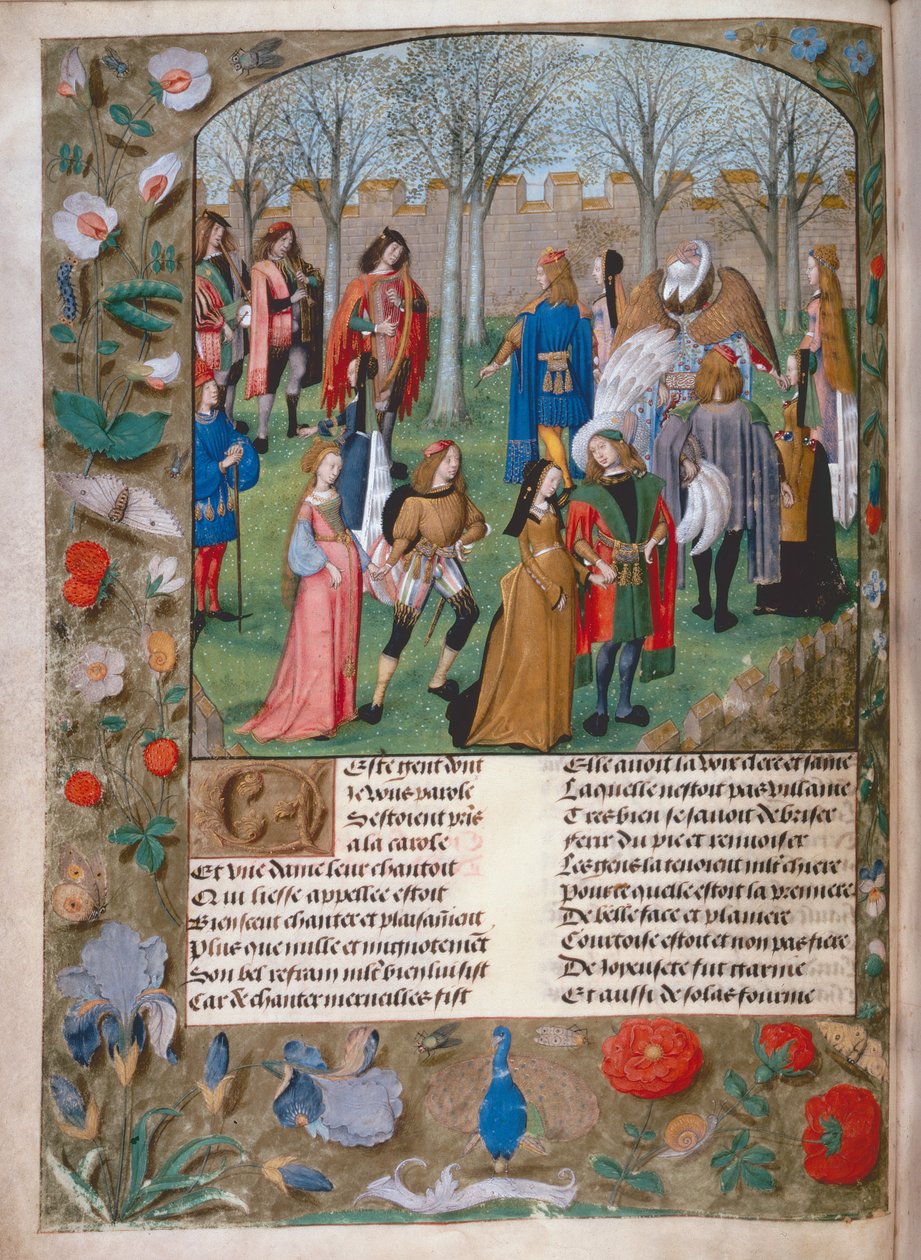 Harl 4425 f.14v The Carolle in the Garden, från 
