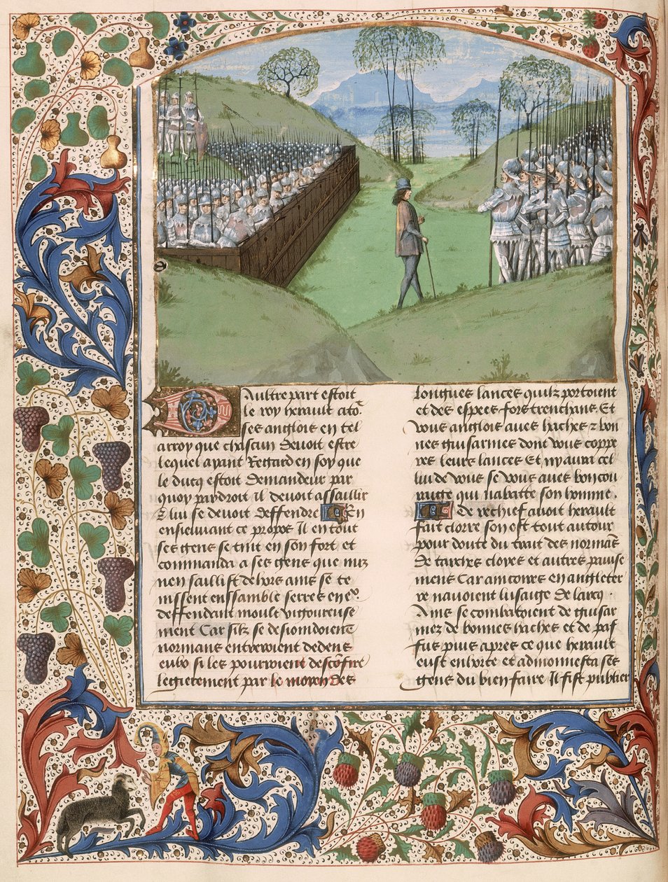 MS Royal 15 E.IV fol.231v Den sachsiska stockaden vid slaget vid Hastings (1066) från 