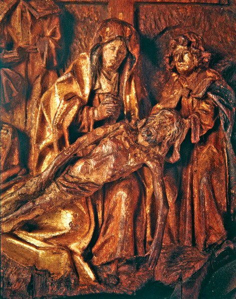 Sörja över den döde Kristus, ca 1500 (förgylld och polykrom ek) av Netherlandish School
