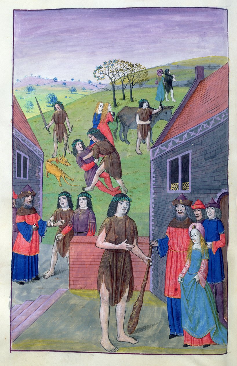 Ms 324 f.91 v. Hercules slåss mot Achelous och tar tjuren vid hornet, 1479 av Netherlandish School