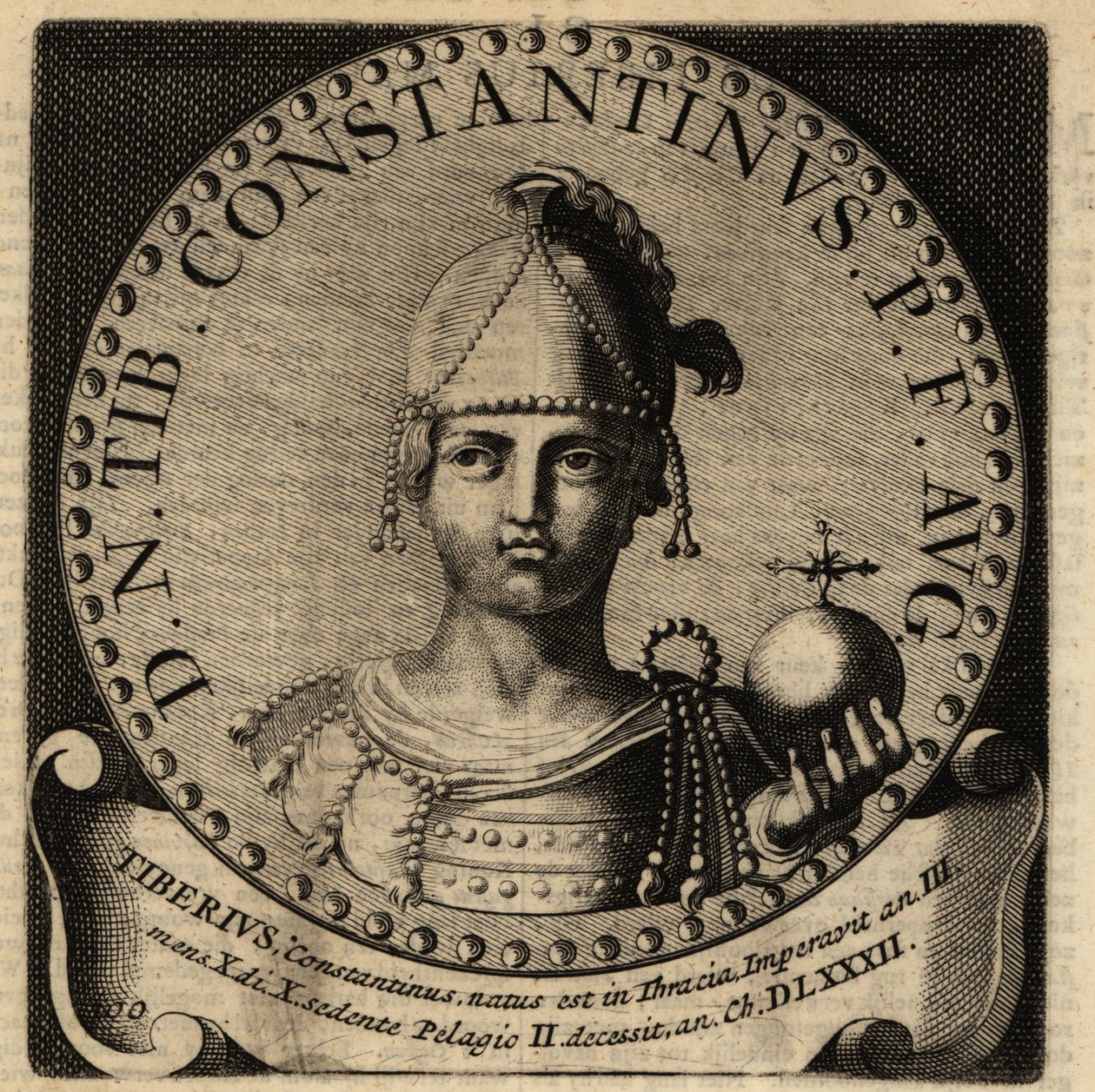 Porträtt av den romerske kejsaren Tiberius II Konstantin. av Netherlandish School