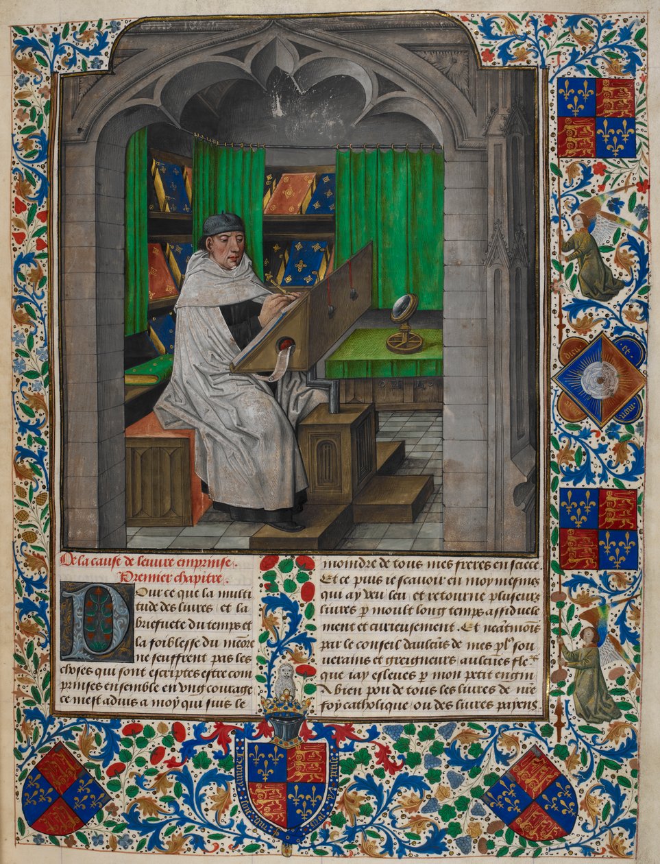 Royal 14 E. I f.3 Vincent de Beauvais läser vid sitt skrivbord, från 