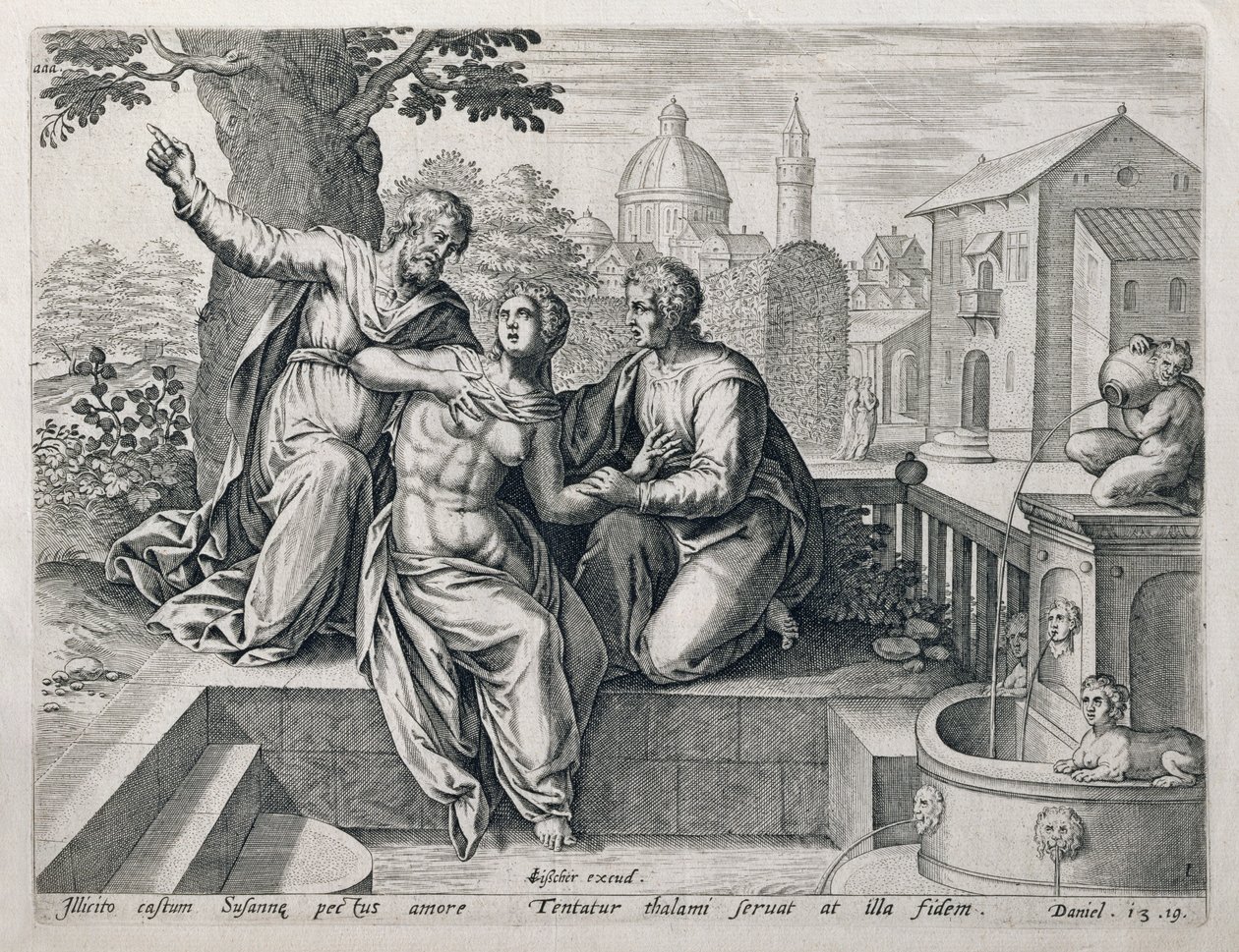 Susanna and the Elders, från en serie som illustrerar scener från The Bible, pub. av Claes Jansz Visscher (c.1550-c.1612) c.1590 av Netherlandish School