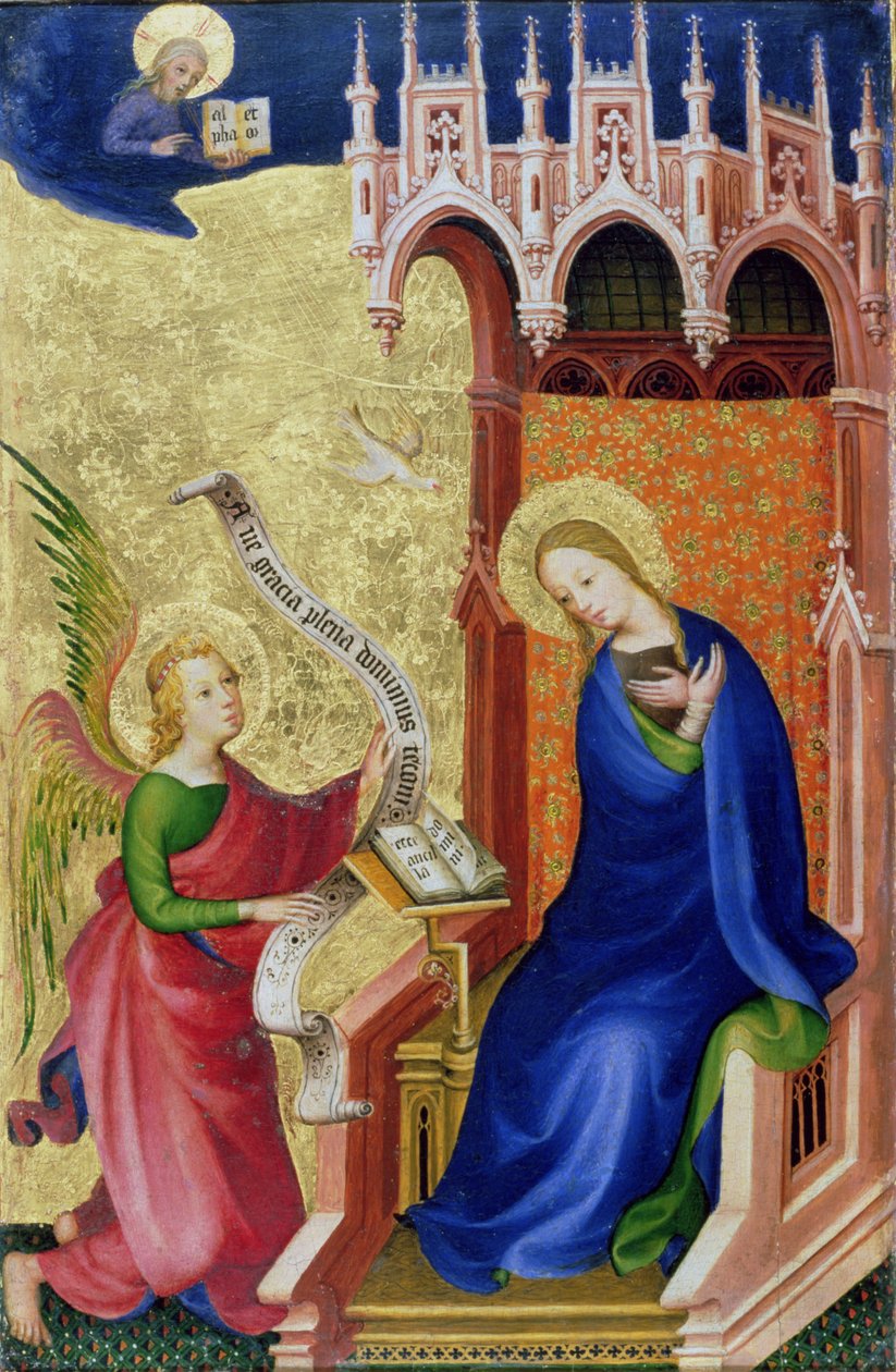 Bebådelsen, från en fällbar altartavla, ca 1400 (tempera och bladguld på panel) av Netherlandish School