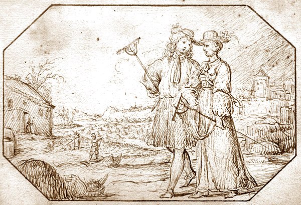 The Four Seasons: Spring - Hoeing, c.1675 (penna & sepia bläck på papper) av Netherlandish School